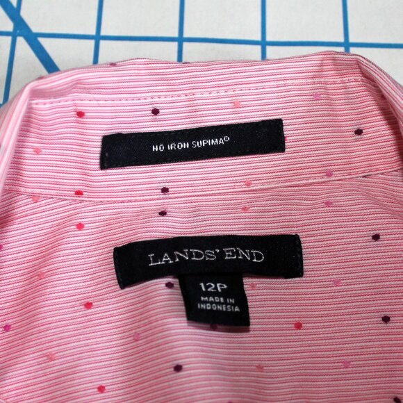 Land's End Pink Cotton Dotted Swiss Button Down Shirt, Size 12P - Picture 6 of 7